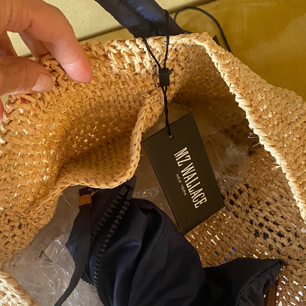 MZ Wallace Rafia Tan and Navy Tote Bag - Picture 3 of 7